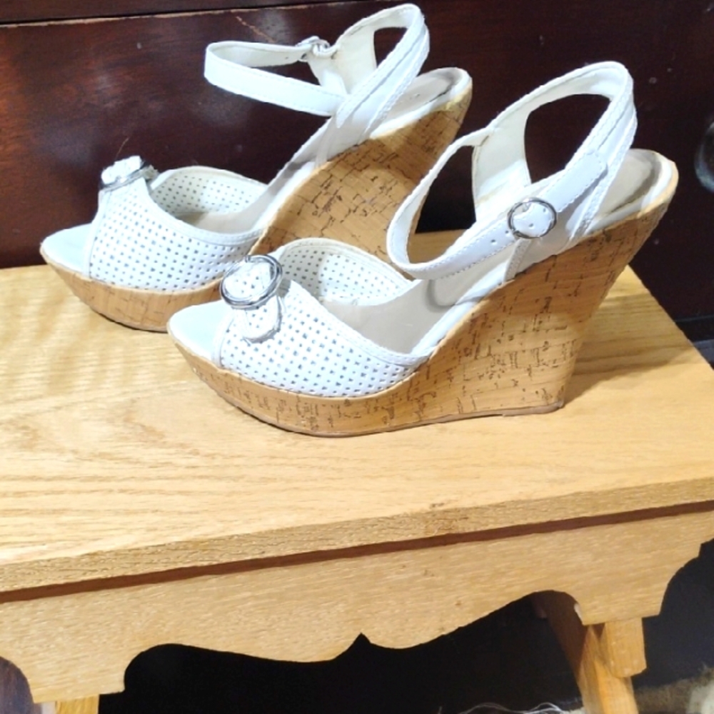 Charlotte Russe White Perforated Wedge Sandals